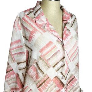 Samantha Grey Top Womens Size 18 Cream Brown Pink Semi Sheer Button Front